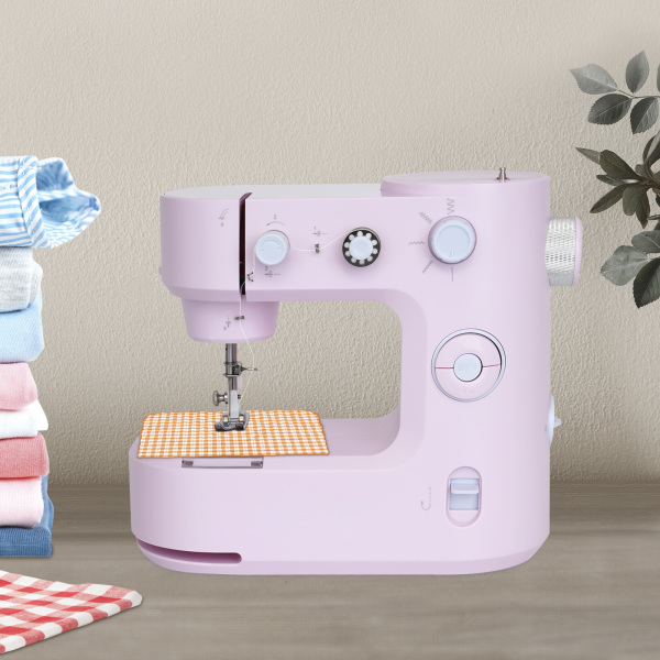 Machine à coudre électrique, bras libre, mini machine à coudre domestique, deux modes pour la maison, le magasin de bricolage (rose)
