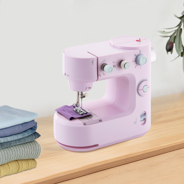 Machine à coudre électrique, bras libre, mini machine à coudre domestique, deux modes pour la maison, le magasin de bricolage (rose)