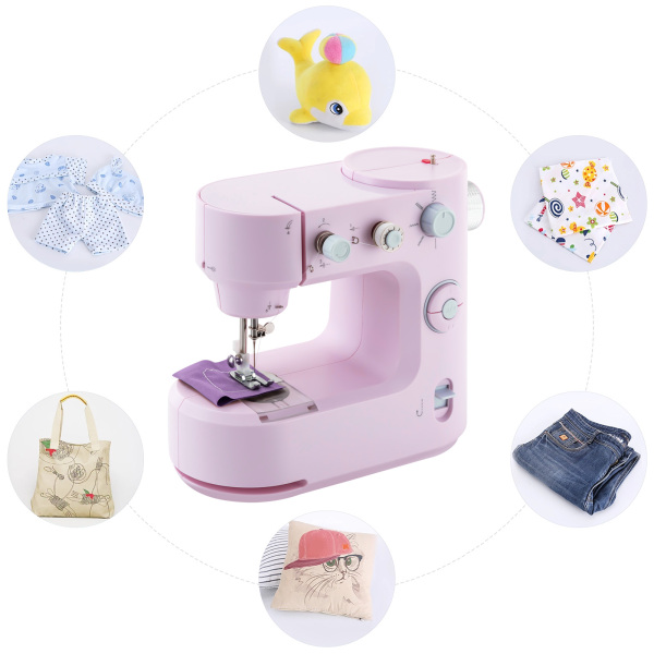 Machine à coudre électrique, bras libre, mini machine à coudre domestique, deux modes pour la maison, le magasin de bricolage (rose)