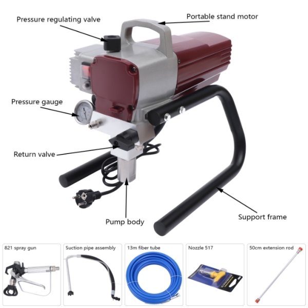 Pulvérisateur de peinture sans air 1800 W 220 V avec pression de pulvérisation réglable et tuyau pour mur, plafond, bois Pulvérisateur de peinture sans air 1800 W 220 V avec pression de pulvérisation réglable et tuyau pour mur, plafond, bois