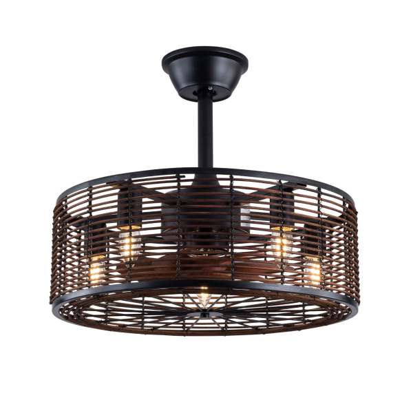 Lustre ventilateur 18,5 pouces E27x4 Ventilateur de plafond avec éclairage Ventilateur rétro avec télécommande Lampe réglable avec ventilateur