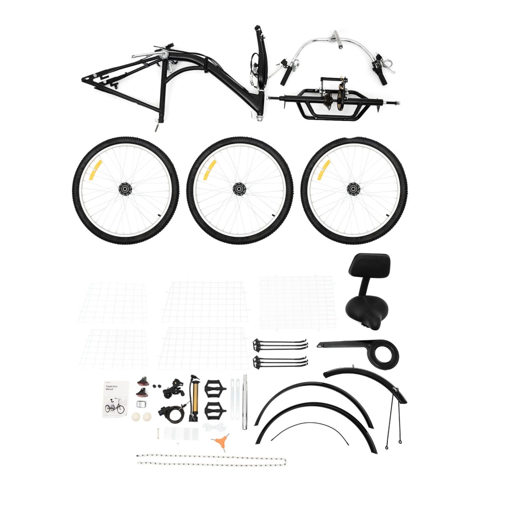Tricycle pour adulte, 24, 3 roues, 7 vitesses, pliable, à trois roues, pour personnes âgées, avec panier et lumière LED pour les loisirs, le shopping, les pique-niques (jaune